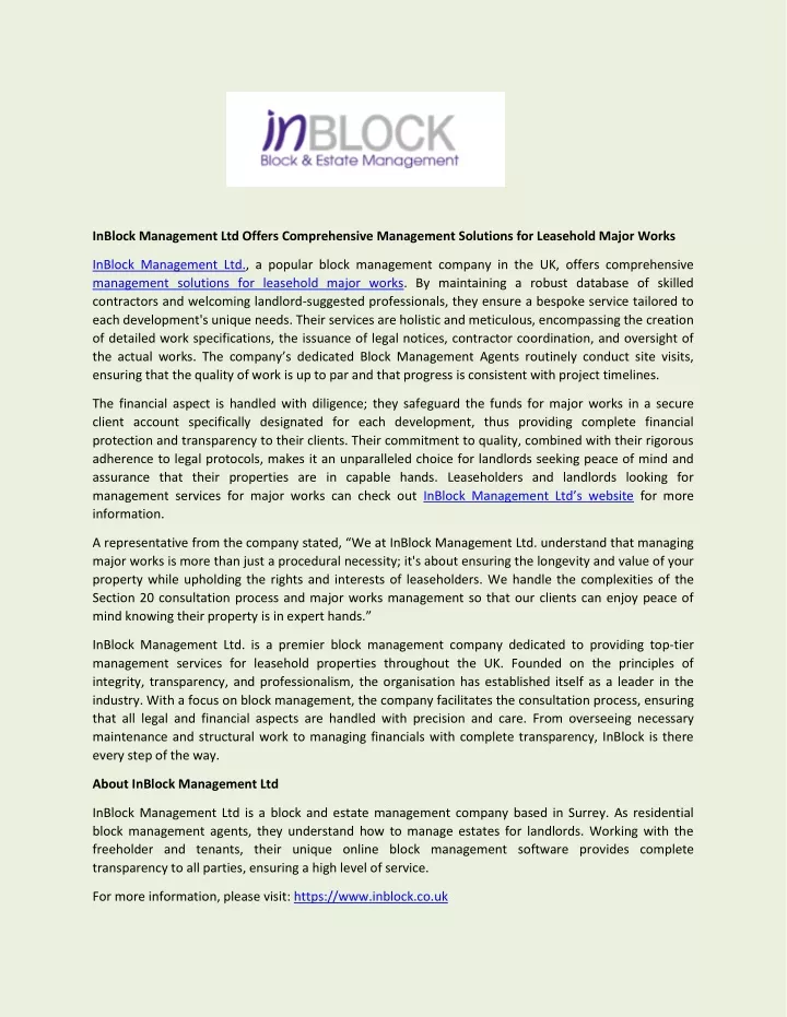inblock management ltd offers comprehensive