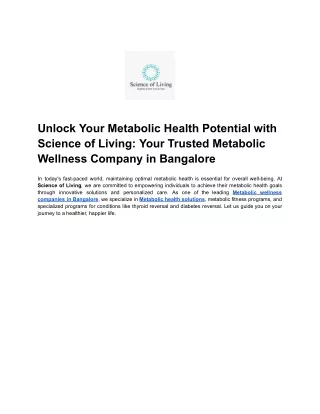 Unlock Your Metabolic Health Potential with Science of Living_ Your Trusted Metabolic Wellness Company in Bangalore