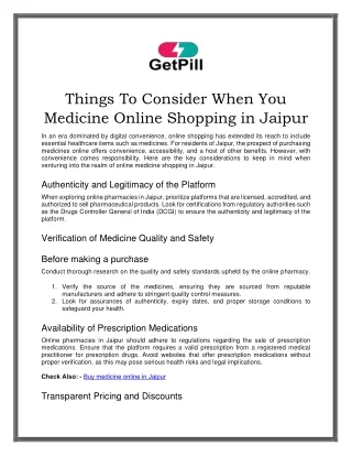 Things To Consider When You Medicine Online Shopping in Jaipur