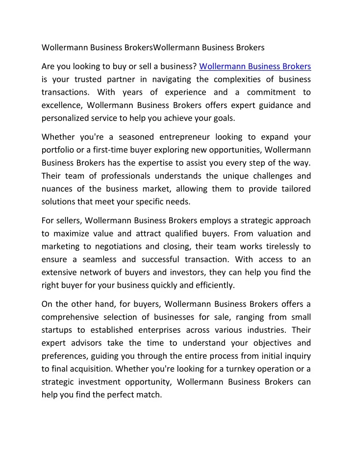 wollermann business brokerswollermann business