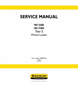 New Holland W130D ZBAR TIER2 Wheel Loader Service Repair Manual