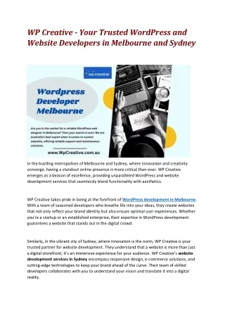 WP Creative - Your Trusted WordPress and Website Developers in Melbourne and Sydney