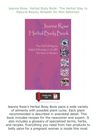 full✔download️⚡(pdf) Jeanne Rose: Herbal Body Book: The Herbal Way to Natural Beauty & Health for Men & Women