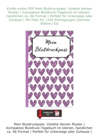 Kindle✔ online ⚡PDF⚡ Mein Blutdruckpass: Violette Herzen Muster | Kompaktes Blutdruck-Tagebuch im kleinen, han