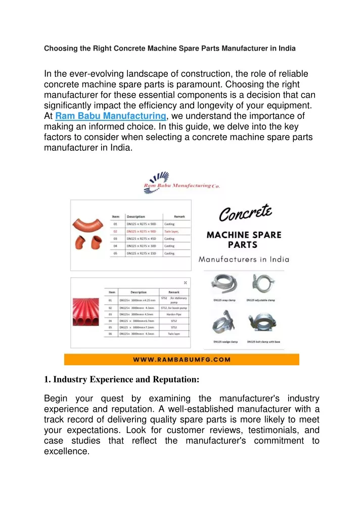 choosing the right concrete machine spare parts