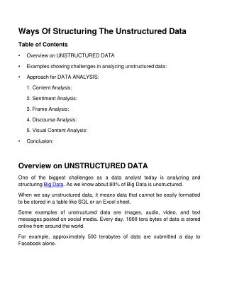Ways Of Structuring The Unstructured Data