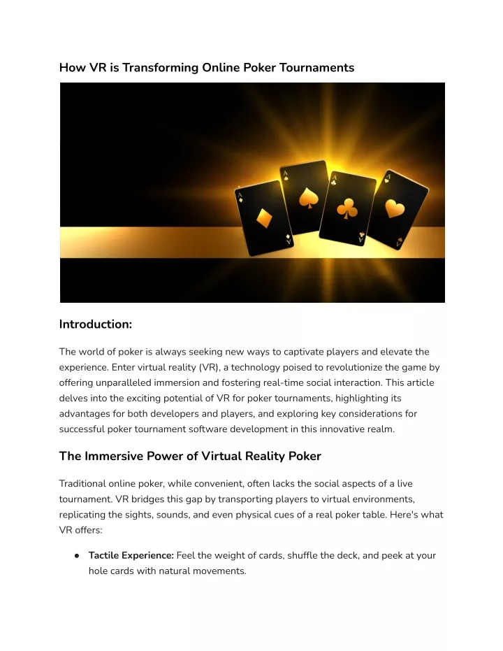 how vr is transforming online poker tournaments