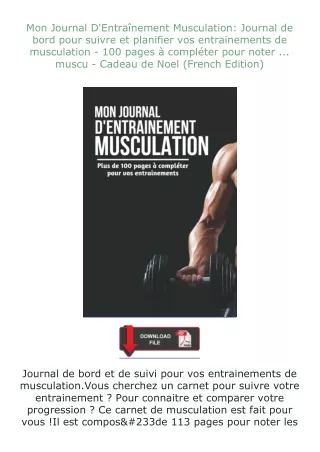 ❤PDF⚡ Mon Journal D'Entraînement Musculation: Journal de bord pour suivre et planifier vos entrainements de mu