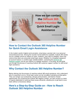 How to Contact the Outlook 365 Helpline Number for Quick Email Login Assistance