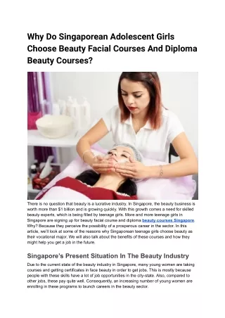 Why Do Singaporean Adolescent Girls Choose Beauty Facial Courses And Diploma Beauty Courses_