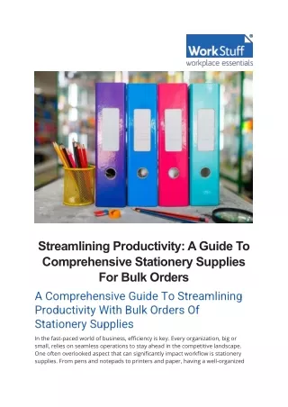 Streamlining Productivity A Guide To Comprehensive Stationery Supplies For Bulk Orders