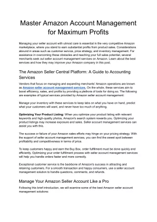 Master Amazon Account Management for Maximum Profits - Google Docs
