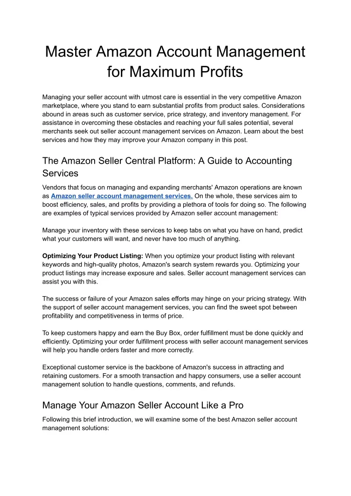 master amazon account management for maximum