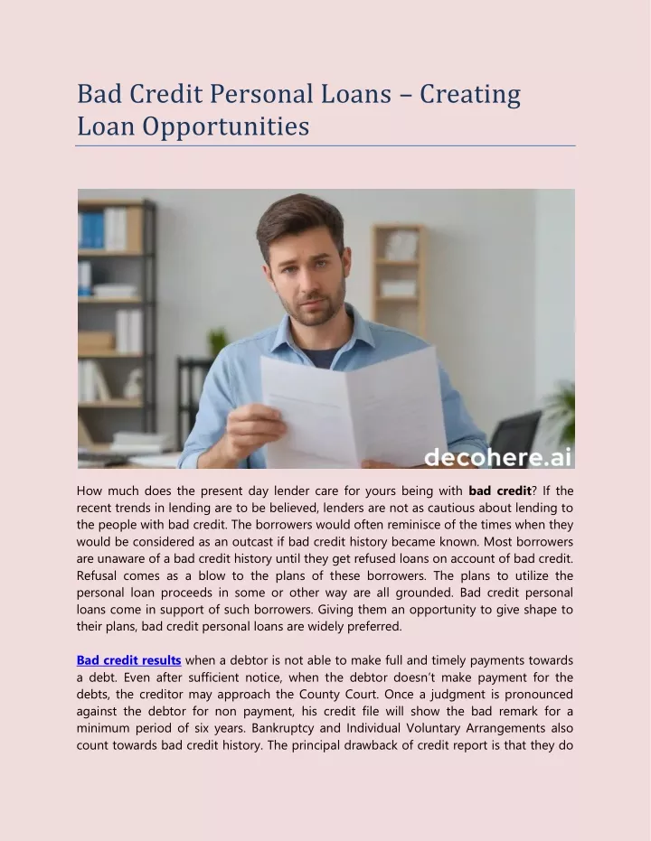 bad credit personal loans creating loan