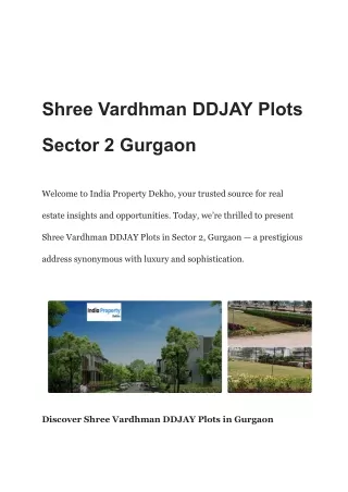 Shree Vardhman DDJAY Plots Sector 2 Gurgaon