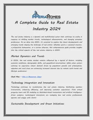 A Complete Guide to Real Estate Industry 2024