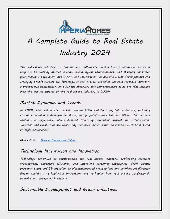a complete guide to real estate industry 2024
