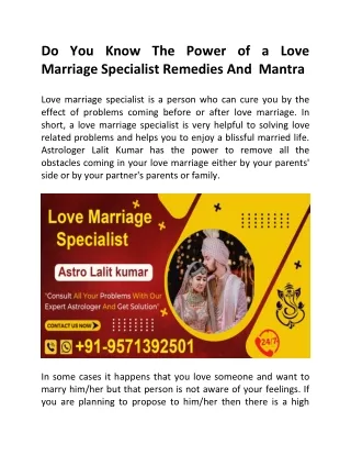 Do You Know The Power of a Love Marriage Specialist Remedies And  Mantra