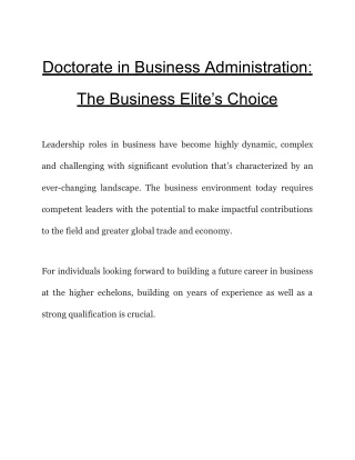 The Business Elite's Choice: Doctorate in Business Administration