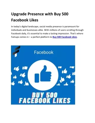 Upgrade Presence with Buy 500 Facebook Likes