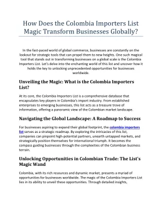 How Does the Colombia Importers List Magic Transform Businesses Globally