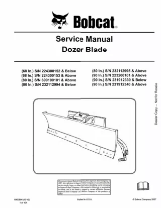 Bobcat 80 In Dozer Blade Service Repair Manual SN 232112995 AND Above