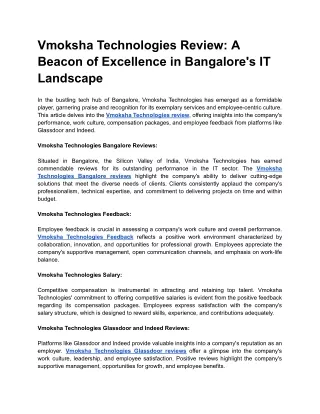 Vmoksha Technologies Review_ A Beacon of Excellence in Bangalore's IT Landscape