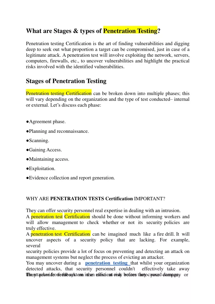 what are stages types of penetration testing