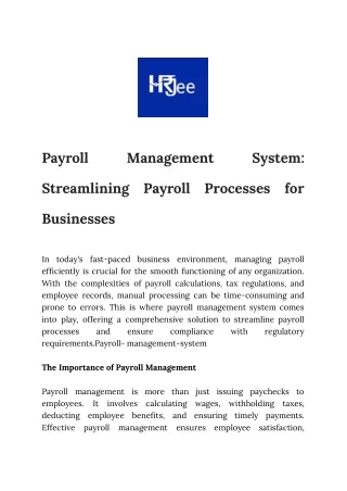 Payroll Management System Streamlining Payroll Processes for Businesses