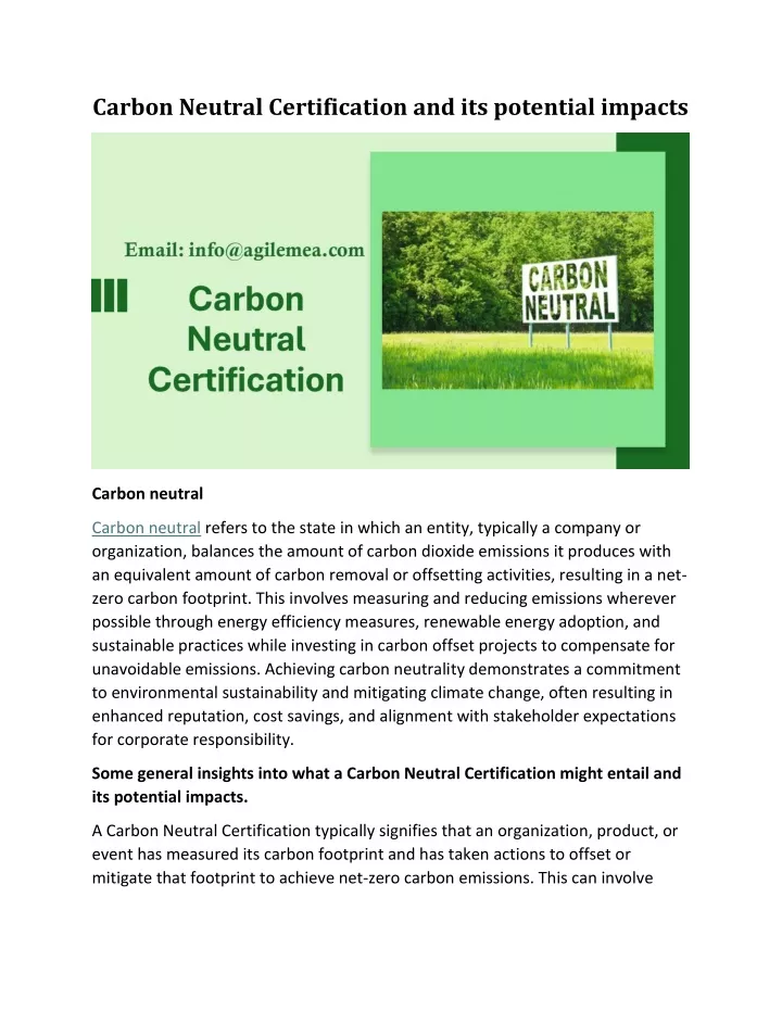 carbon neutral certification and its potential