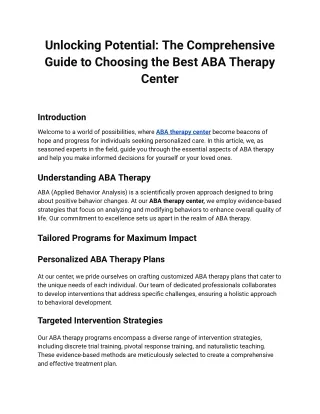 Empowering Growth: ABA Therapy Center for Autism Support