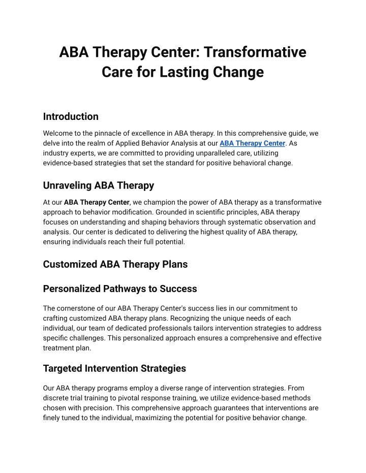 aba therapy center transformative care