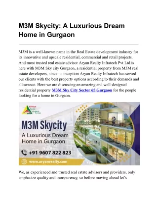 M3M Skycity Gurgaon