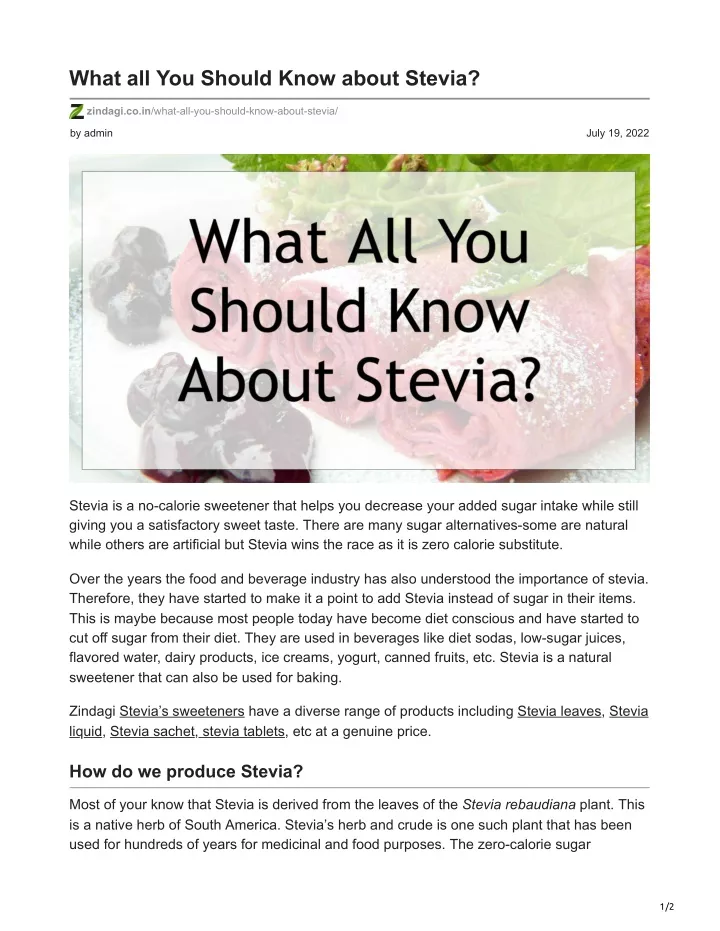 what all you should know about stevia