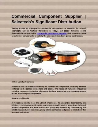 Commercial Component Supplier  Selectech’s Significant Distribution