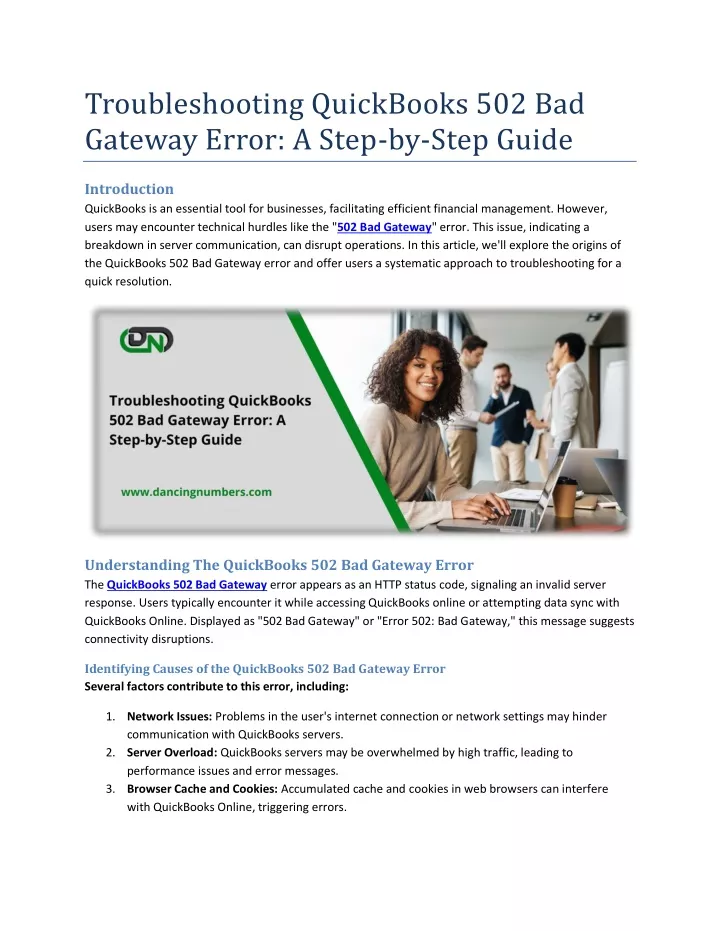 troubleshooting quickbooks 502 bad gateway error