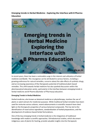 Emerging trends in Herbal Medicine - Exploring the Interface with B Pharma Education