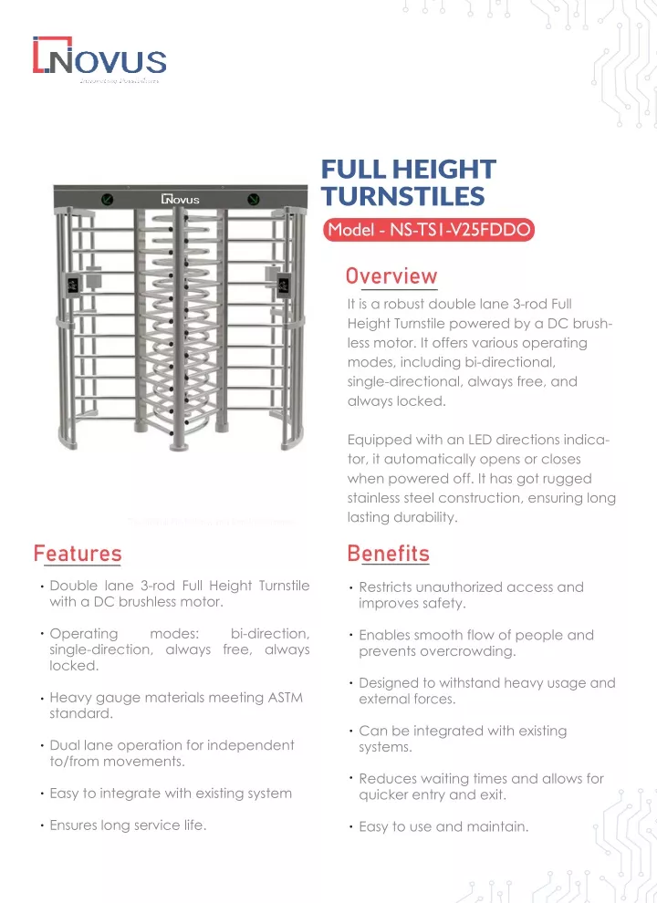 full height turnstiles model ns ts1 v25fddo