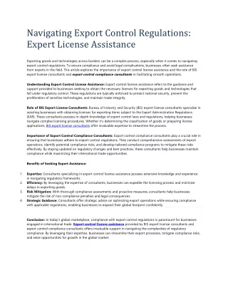 Navigating Export Control Regulations: Expert License Assistance