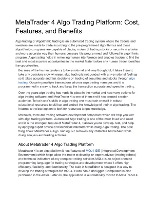 metatrader 4 algo trading platform cost features