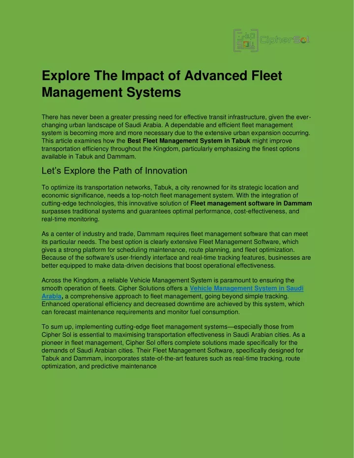 explore the impact of advanced fleet management