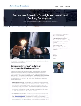 Someshwar Srivastava’s Insights on Investment Banking Conceptions