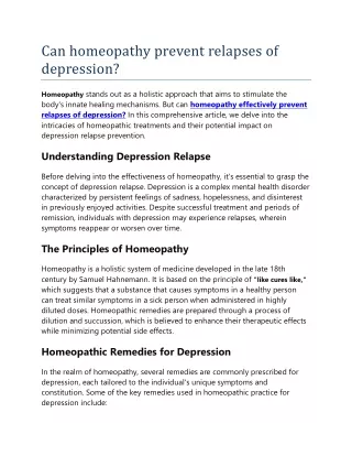 Can homeopathy prevent relapses of depression