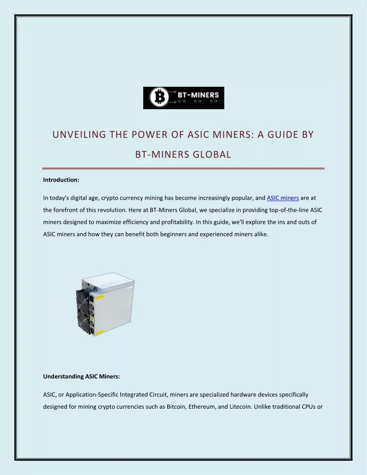 unveiling the power of asic miners a guide by