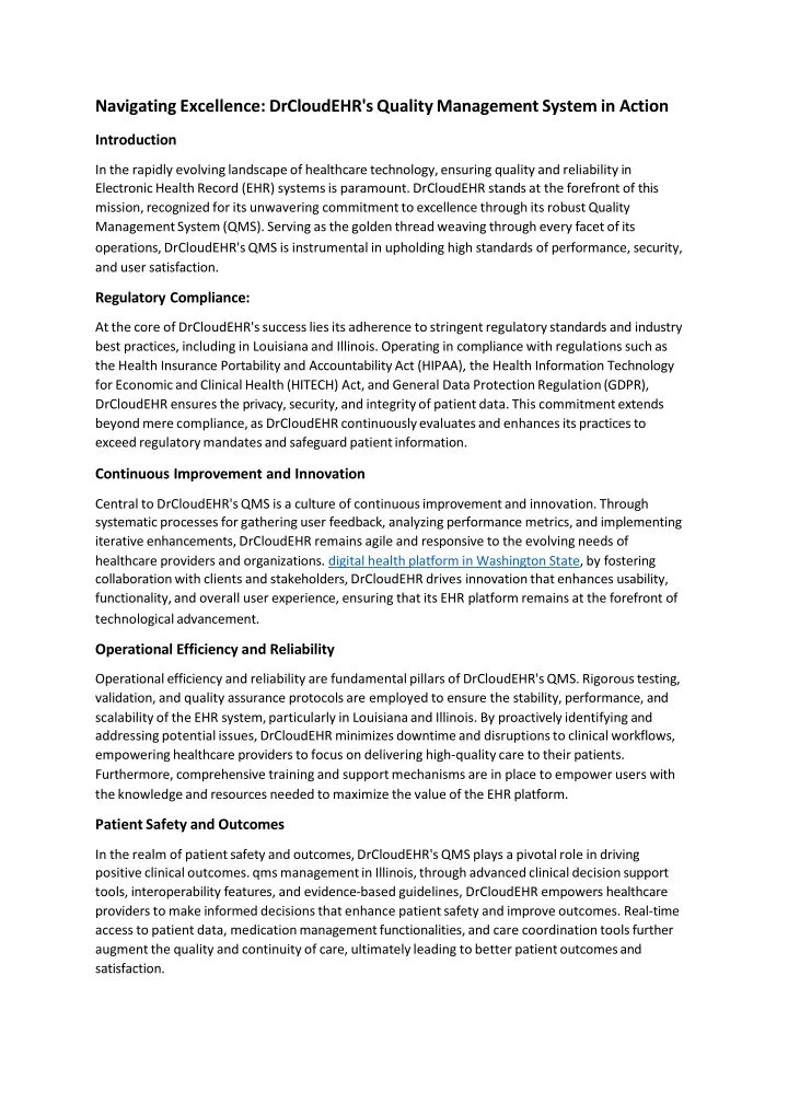 navigating excellence drcloudehr s quality