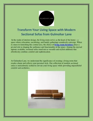 Transform Your Living Space with Modern Sectional Sofas from Gulmohar Lane