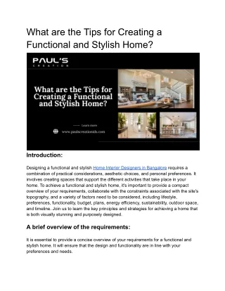 What are the Tips for Creating a Functional and Stylish Home_
