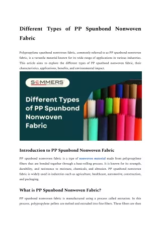 Different Types of PP Spunbond Nonwoven Fabric
