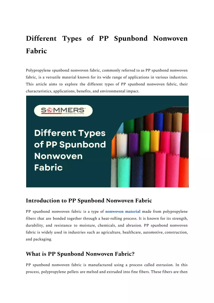 different types of pp spunbond nonwoven fabric