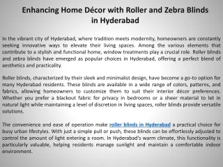 Enhancing Home Décor with Roller and Zebra Blinds in Hyderabad